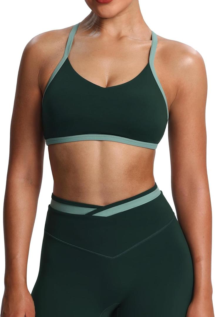 Aoxjox Women's Color Block Workout Sports Bras Fitness Blair Bra Athletic Yoga Crop Tank (Medium)
