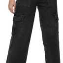 Tapata Women's 26" Cargo Jeans Straight Leg Short Petite Regular Tall Denim Relaxed Y2K Pants (Black) XL