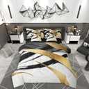 jejeloiu Black White Gold Comforter Set 7 Pieces King Size Kids Abstract Line Bedding Set for Boys Girls Teens Modern Geometric Bed in a Bag Soft Lightweight Microfiber Room Decor