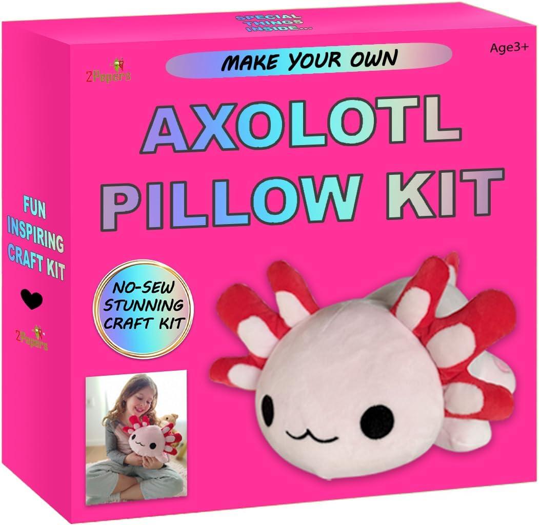Make Your Own Axolotl Plush Pillow Kit Arts and Crafts for Kids (No Sew), DIY Axolotl Stuffed Toys for Girls & Boys Ages 3 4 5 6 7 8 9 10 + Years Old, Animal Activity, Squishy Plushy, Girls Presents