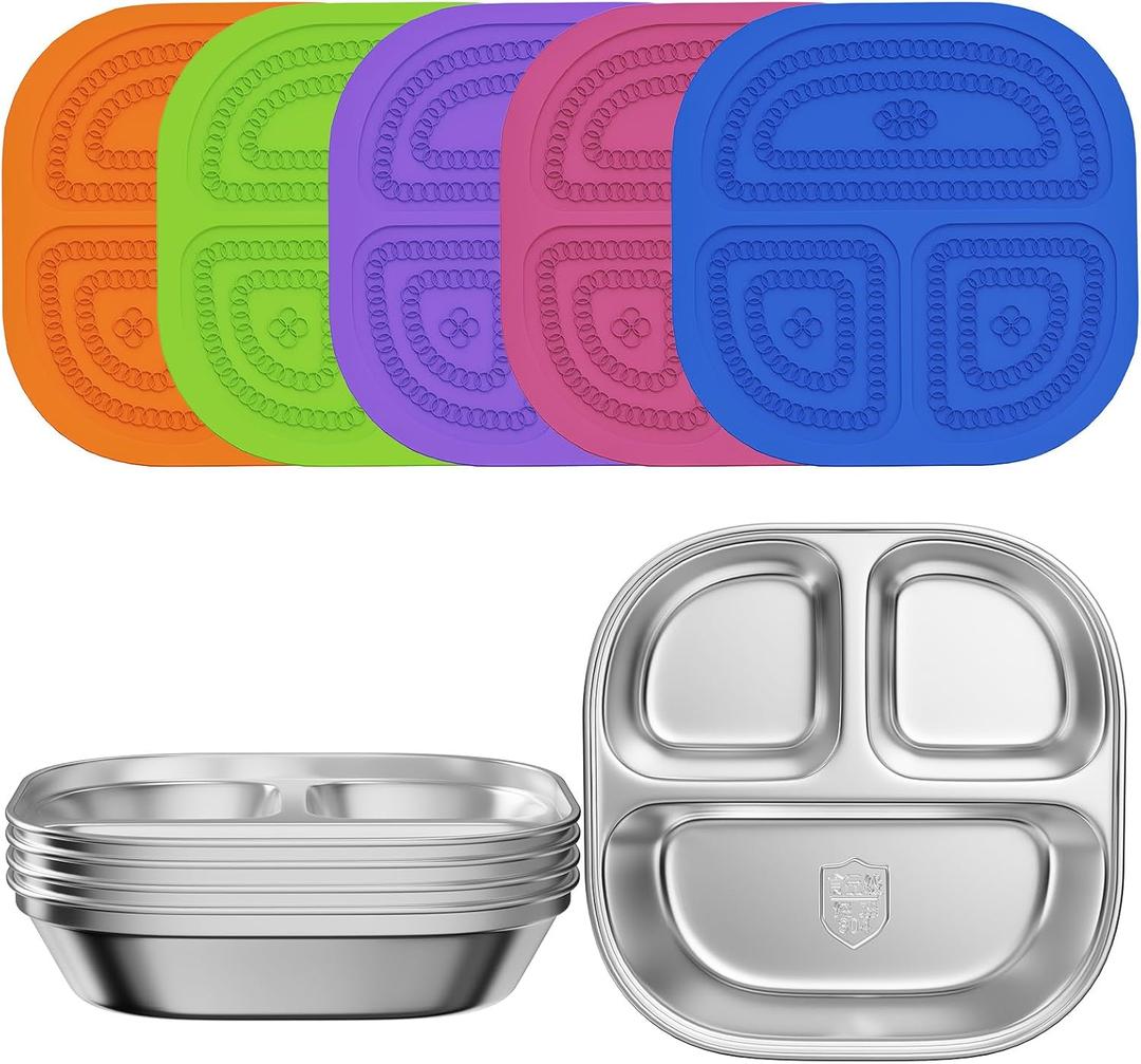 Set of 5 Stainless Steel Snack Containers with Silicone Lids,Stainless Steel Plates- Reusable Meal Prep Lunch Containers Non Toxic & 100% BPA Free5 Color lids-2