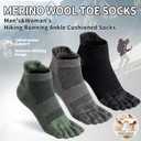 Merino Wool Toe Ankle Hiking Socks Compression Support Breathable Thick Cushion No Show Socks for Women&Men 3 Pairs (L)