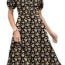 City Chic Women Summer Casual Midi Dress Puff Short Sleeve Square Neck Floral Wedding Guest Party Graduation Dress XXS