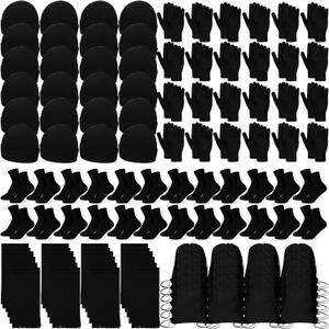 Liitrsh 120 Pcs Homeless Care Package Supplies Bulk Winter Beanie Hat Gloves Socks Scarves Polyester Drawstring Bags for Men (Black)