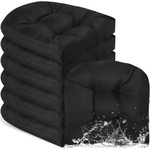 Thyle Outdoor Chair Cushions Set of 6 Waterproof Sun Protection Square Tufted Overstuffed Patio Furniture Seat Cushion for Patio Furniture Dining Indoor 19" x 19"(Black)