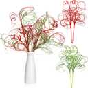 Daifunli 4pcs Red and Green Glitter Christmas Picks Ting Curly Branches Stem Ornament 20 Inch Decorative Glittery Stick Artificial Glitter for Xmas Tree Wreath Craft Home Garden Vase Filler Decor