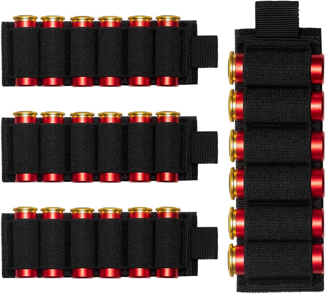 4 Packs 6 Rounds Shotgun Side Saddle Carrier 12/20 Gauge Shotgun Shell Holder Molle Buttstock Shotgun Card with Adhesive Back Sticker (Black)