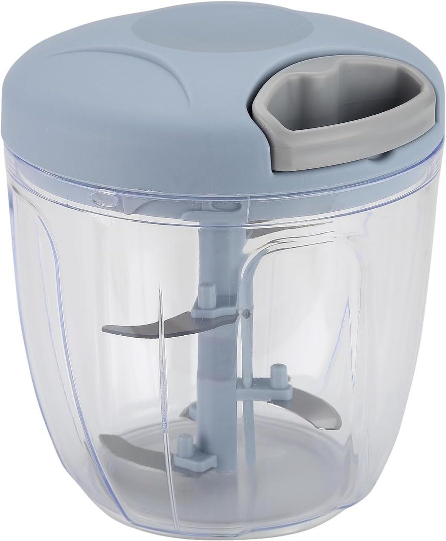 Garlic Mincer Hand Cutter - Hand Pull String Food Processor Vegetable Chopper - for Onion, Ginger, Fruits, Nuts, Herbs, Dishwasher Safe (Grey,900ml)