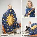 FN Sun and Moon Stars Hippie Throw Blanket Celestial Tapestry Double-Sided Reversible Woven Cotton Home Decor Chair Bedding Couch Recliner Cover Loveseat Oversized Tassels Blue Yellow (91x71)