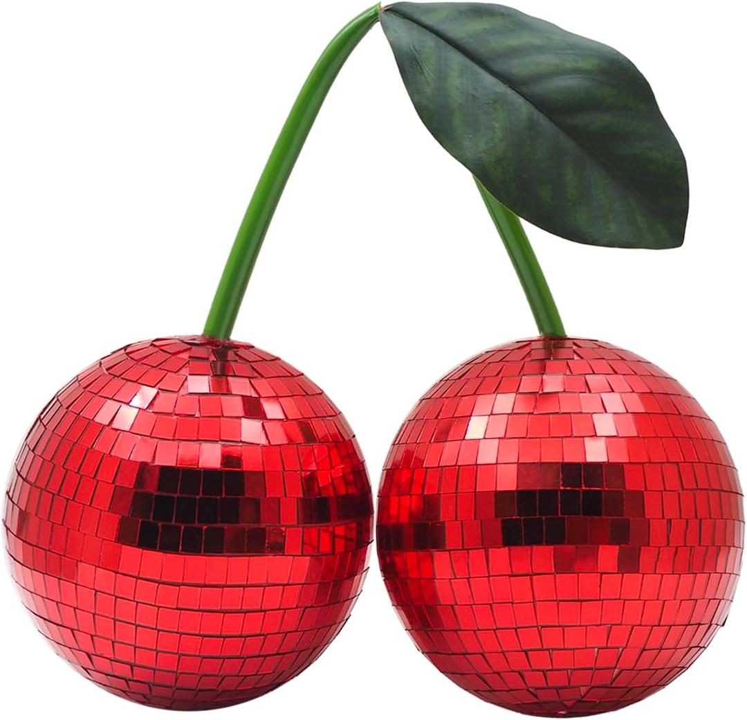 Disco Ball New Cherry Disco Mirror Ball Hanging Reflects Light for DJ Club Stage Bar Party Wedding Holiday Decoration Home Cherry Decor (5.9, Red)
