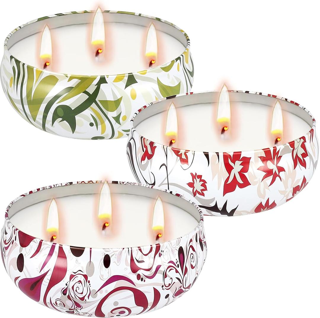 Citronella Candle Outdoor, Large 3-Wick Citronella Candles for Patio, Garden, Camping, Indoor Outside Decorative, Natural Soy Wax with Citronella Oil, 240 Hour Burn Time, 36oz, 3-Pack