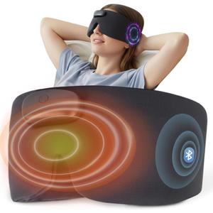 Heated Sleep Mask with Bluetooth Headphones, Cordless Rechargeable Heating Eye Mask with Adjustable Heart Timer Music, Washable Sleeping Mask with Bluetooth Headphones for Dry Eyes (Blue)