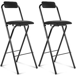 Thyle 2 Pcs Folding Bar Stool with Backrest, Tall Foldable Stool Chair Portable High Folding Bar Chair Counter Height Seat Leather Padded for Kitchen Island Shop Cafe Dining Room Black (27.5 Inch)