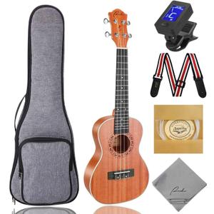 Ranch Soprano Ukulele 21 inch Professional Wooden ukelele Instrument Kit with 12 Online Lessons Small Hawaiian ukele Guitar ukalalee Starter Pack Bundle Gig bag, Tuner, Strap, Aquila Strings Set