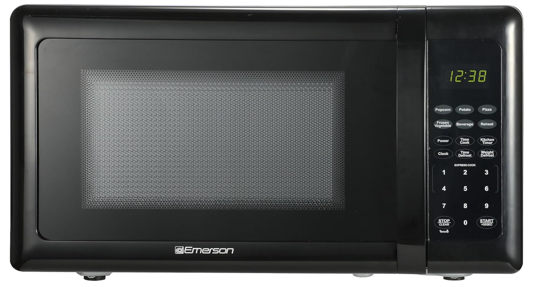 Emerson MW7302B Compact Countertop Microwave Oven with Touch Control, LED Display, 700W, 10 Power Levels, 6 Auto Menus, Glass Turntable and Child Safe Lock, 0.7 Cu., Ft. Black