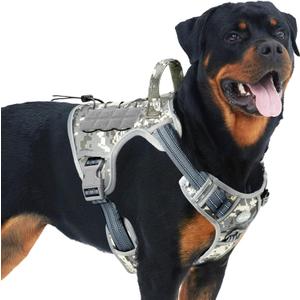Auroth Tactical Dog Training Harness No Pulling Front Clip Leash Adhesion Reflective K9 Pet Working Vest Easy Control for Large Dogs Grey Camo L (L(Neck:18-29",Chest:24-37"),45-80 lbs)