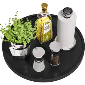 Lazy Susan Organizer, 13.2 Inch Non-Skid Bamboo Lazy Susan for Kitchen Table cabinets Closets and Kitchen Islands, Wood Turntable for Kitchen Countertop Organizer Black