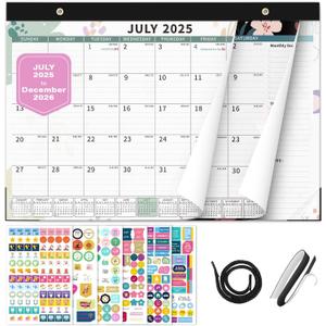 Ospelelf Desk Calendar 2025-2026, Magnetic Fridge Wall Calendar, 18 Month Monthly Large 17" X 12" Calendar Planner with Plastic Cover, July 2025 to December 2026 Floral