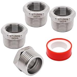 S SYDIEN Reducer Hex Bushing 1" NPT Male x 3/ 4" NPT Female Threaded Pipe Fitting, 304 Stainless Steel Reducing Pipe Adapter Fitting, 4 Pack