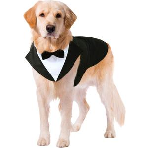 Kuoser Dog Tuxedo Dog Suit and Bandana Set, Dogs Tuxedo Wedding Party Suit, Doggy Prince Bow Tie Shirt Formal Pet Wedding Attire for Large Dogs Golden Retriever Samo Bulldogs (Large (Pack of 2), Black)