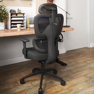 Ergonomic Office Chair with Ultra Soft 3D Armrests, Dynamic Lumbar Support for Home Office Chair, Adjustable Backrest Desk Chair, Swivel Big and Tall Computer Chair Black 81x65x44cm