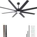 Newday 72 Inch Black Ceiling Fan with Light and Remote, Indoor/Outdoor Silent Reversible DC Motor, 6 Speeds, 3CCT, Timer, 8 Blades, 3 Downrods for Living Room, Patio, Garage