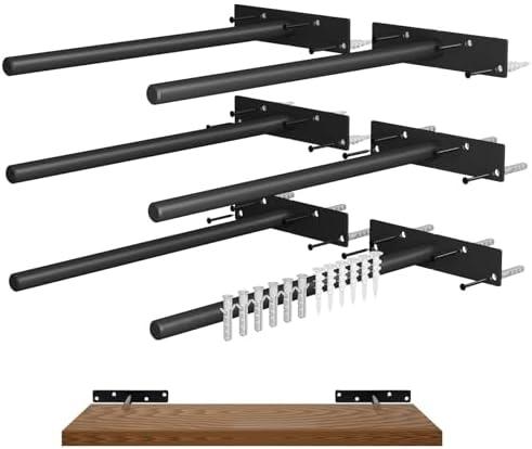 Floating Shelf Brackets, 12 inch Hidden Shelf Brackets Heavy Duty Blind Shelf Support, 200LBS Load Capacity, 6 Pack Floating Shelf Hardware for DIY Wood Wall Floating Shelves