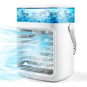 Portable Air Conditioner, 3 Speeds Personal Evaporative Air Cooler with 2/4H Timer, 450ml Rechargeable Mini Air Conditioner, Quiet Portable AC Unit Fan for Office Desk Home Bedroom Camping Car