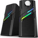 LENRUE Computer Speakers for Desktop PC with Easy Knob, Clear Powerful Sound, Touch Lights, Plug and Play for Computer Desktop PC, Monitors, Laptop (USB & AUX)