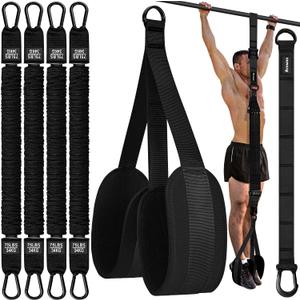 Pull Up Assistance Bands, Resistance Bands for Pull Up Bar Workout, Adjustable Heavy Duty Pull Up Assist Equipment with 4 Assistance Bands, Home Gym Fitness Exercise Strength Training (1-Black)