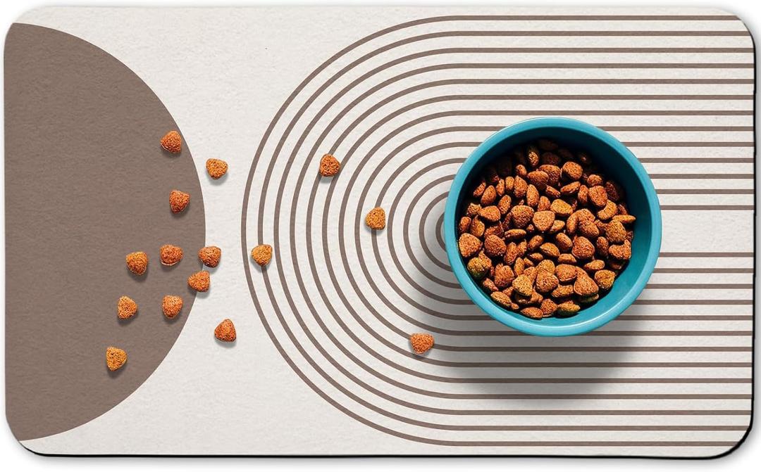 Dog Food Mats for Floors Waterproof, Cat Water Bowl Mats Pet Feeding Absorbent Mat Placemats for Food and Water Brown Bohemia 17 * 30 inch (Beige)
