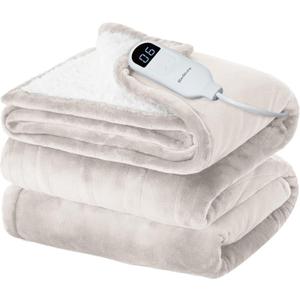 Bedsure Electric Blanket Twin - Soft Flannel Heated Blanket, Fast Heating with 10 Time Settings & 6 Heat Settings, Warm Gift for Grandma (62x84 Inches, Cream)