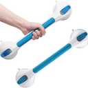LEVERLOC 2 Pack Shower Grab Bars for Bathtubs and Showers, Easy to Install Suction Shower Handles for Bathroom Removable Handrails for Seniors Elderly Heavy Duty Safety Grip Waterproof Drill Free Blue