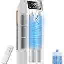 Portable Air Conditioner, 4 in 1 Evaporative Air Cooler with Remote Control, 1200ML Water Tank, 120 Oscillating, 4 Speeds, 12H Timer, Mist Spray Tower Fan for Home Office, White