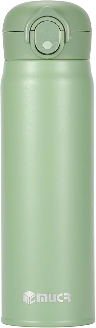 17 oz / 500 ml Insulated Water Bottle, Stainless Steel Thermo Coffee Travel Mug, Thermal Cup with Snap Flip Lid, BPA Free for Hot and Cold Drinking, Green