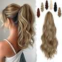 FELENDY 16" Ponytail Extension Long Curly Wavy Ponytails Clip in Claw Hair Extension Pony Tails Natural Looking Synthetic Hairpiece for Women Light Brown mix Ash Blonde