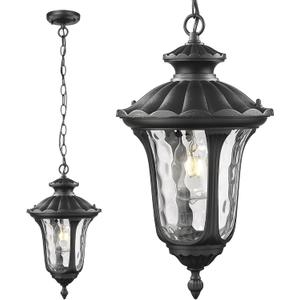 Outdoor Pendant Light for Porch, Exterior Hanging Lantern Outdoor Chandelier in Black Finish for Entryway, Doorway, Farmhouse, Foyer