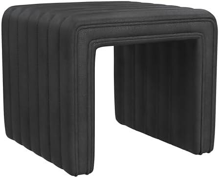 Spatial Order Modern Channel Tufted Ottoman Home Décor|Ottoman for Living Room & Bedroom - Black Faux Leather