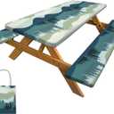 Picnic Table Cover with Bench Covers Camping Tablecloth with Storage Bag Windproof Waterproof Picnic Table Covers with Elastic for Camping (72x30in, Color May Vary)