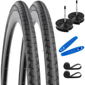 2PCS 700C Road Bike Tires 700x28C/28622 28x1 5/8x1 1/8 and 700C Bike Tubes Presta Valve with 2 Rim Strips Compatible with 700x26C 700x27C 700 x 28C 700x30C Bike Bicycle Tires and Tubes(Y1054)