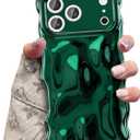 UEEBAI Ripple Case for iPhone 17 Pro Max, Cute Silver Cover Wave Shape for iPhone Case Pretty Aesthetic 3D Phone Cover, Water Ripple Shell 3D Chrome Design for Women and Girl, Deep Green