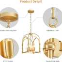 4-Light Gold Chandelier, Modern Farmhouse Lantern Chandelier with Rustic Cage Hanging Pendant Light Fixture for Kitchen Island Bedroom Living Room Entryway Foyer, Dining Room Light Fixtures Over Table
