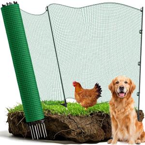 Temporary Fence with Posts, 4‘x50‘ Animal Barrier Dog Portable Fencing with Fiberglass Stake Windbreak Rope, Safety Snow Plastic Netting Roll for Garden Backyard Outdoor Protect