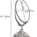 Feyarl Small Vintage Makeup Mirror Floral Tabletop Oval Vanity Mirror with Stand Dressing Room Swivel Double Sided Elegant Decorative Mirror Embossed Frame (Pewter)