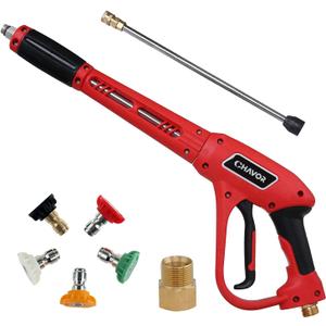 Pressure Washer Gun with Replacement Extension Wand, Upgraded Power Washer Gun with 5 Spray Nozzle Tips, M22 Fitting, 37 Inch, 3000 PSI (Red)