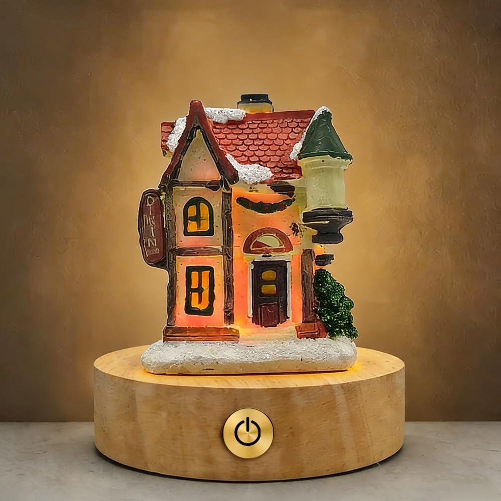 Mini Houses Night Light Cute LED Table Lamp Cozy Dimmable Nightlight Rechargeable Bedside Lamp Portable Trendy Funny Desk Decor Figurine Lamp for Living Room, Bedroom, Kitchen(B)