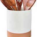 Mora Ceramic Kitchen Utensil Holder - Wooden Spoon & Spatula Crock for Countertop, Modern Farmhouse Home Decor, Extra Large 7.3" Cooking Organizer for Stove Top and Counter - Heavy & Sturdy - Vanilla