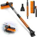 33" Snow Brush and ice Scraper for car Windshield, 2 in 1 with 360 Rotating Brush Head, Thick PVC Brush, Detachable and Assembled, with Ergonomic Foam Grip for Cars(Heavy Duty ABS, Orange)