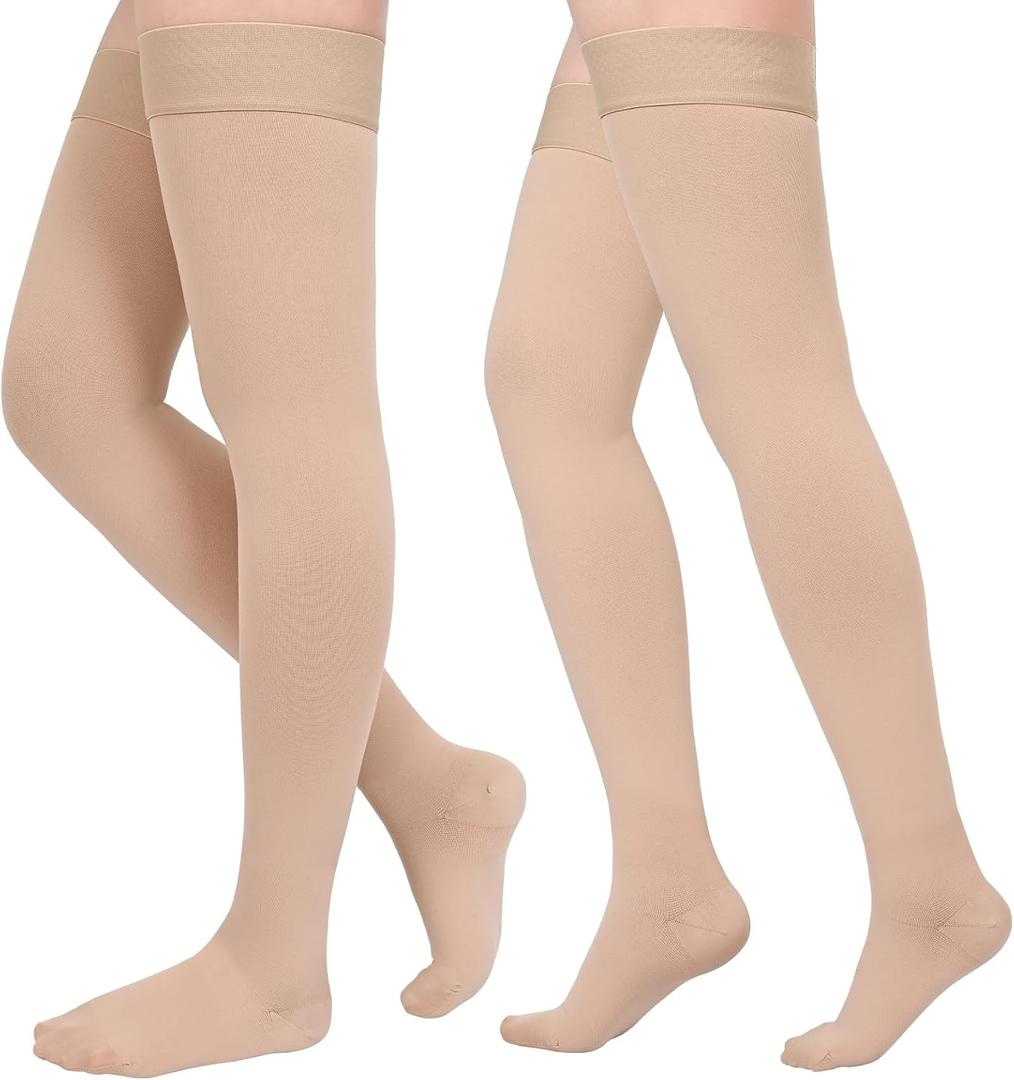 Compression Stockings for Women & Men, 2 Pairs 15-20mmHg Thigh High Compression Socks for Varicose Veins, Swelling, Pregnant, 4XL