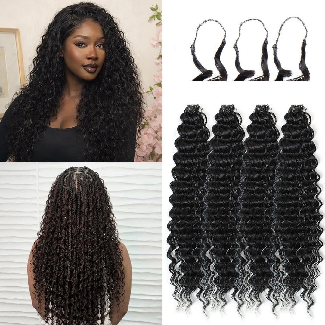 KRALER Feather Crochet Hair Extensions for Women 18 Inch 100 Strands Miracle Knots Feather Crochet Hair Pre-Separated Invisible Synthetic Curly Deep Wave Crochet Hair(100strands Dark Brown)